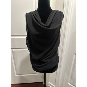 Fashion Nova Black Sleeveless Cowl Neck Ruched Shirt